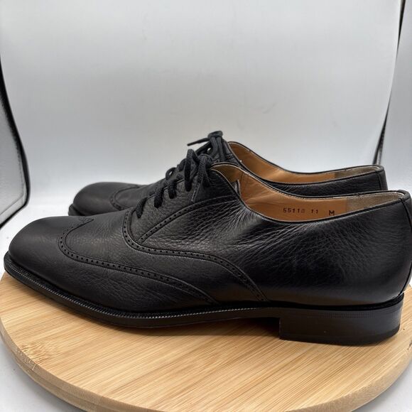 Bruno Magli  Mens Coby11M Black Leather Wingtip Brogue Oxford Italy Lace Vibram - Picture 4 of 11